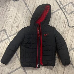 Nike Kids Black and Red Hooded Puffer Jacket